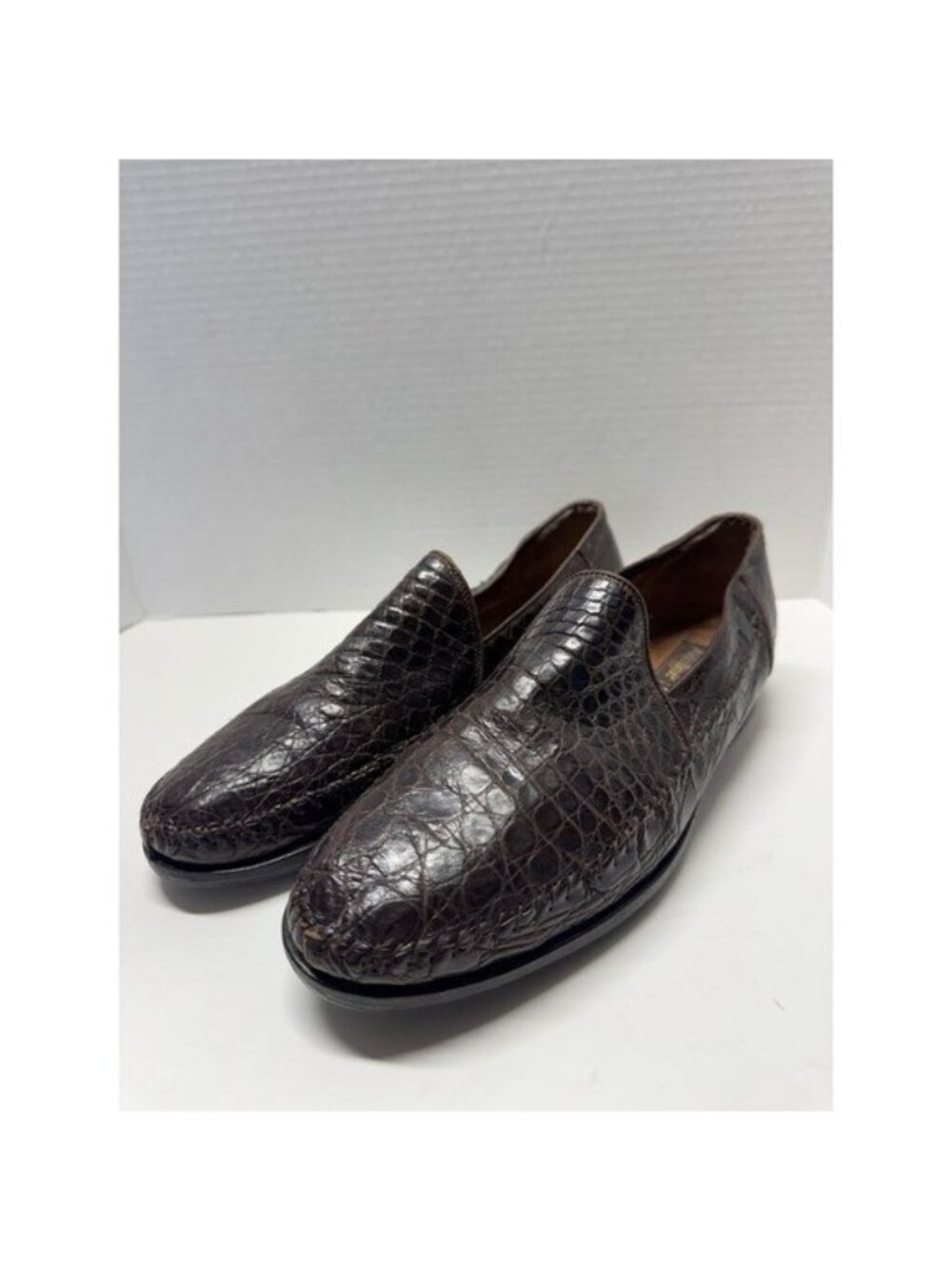 Aldo Brue Mens Dark Brown Crocodile Embosed Leather Loafers Made in Italy Men 10
